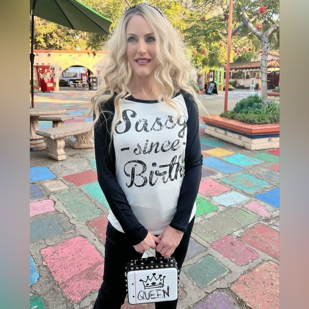 NEW Acting Pro Sassy Since Birth Black & White Long Sleeve Raglan T-Shirt Small